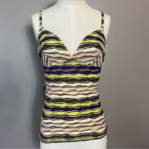 NWT Missoni Mare women’s tank top Y2K colorful print plunge fitted green brown